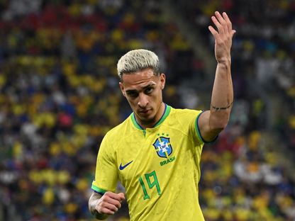 أنتوني سانتوس مهاجم مانشستر يونايتد خلال مباراة البرازيل وسويسرا في كأس العالم - 28 نوفمبر 2022 - AFP