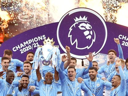 تتويج مانشستر سيتي بلقب الدوري الإنجليزي الممتاز 2020-2021 - Pool via REUTERS