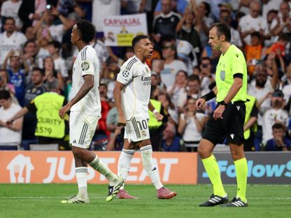 كيليان مبابي يحتفل بالهدف الثاني لريال مدريد ضد مارسيليا - 16 سبتمبر 2025 - Reuters