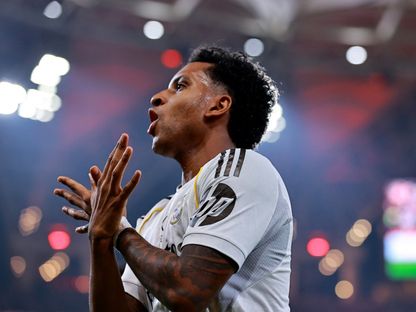 احتفال رودريغو لاعب ريال مدريد بتسجيل هدف في مرمى أتلتيكو مدريد بنصف نهائي السوبر الإسباني - 8 يناير 2026 - Reuters