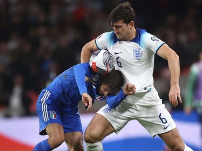 هاري ماغواير في منتخب إنجلترا وإيطاليا في تصفيات كأس أمم أوروبا يورو 2024 - Reuters