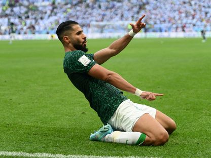 صالح الشهري يحتفل بعد تسجيل هدف السعودية الأول في شباك الأرجنتين - 30 نوفمبر 2022 - reuters