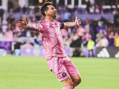 ليونيل ميسي نجم إنتر ميامي يحتفل بهدفه أمام أورلاندو سيتي بالدوري الأميركي - 2 مارس 2026 - X@InterMiamiCF