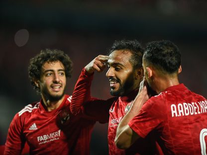 محمود عبد المنعم (كهربا) لاعب الأهلي المصري يحتفل بعد التسجيل أمام الهلال السوداني - 1 أبريل 2023 - TWITTER/@AlAhly