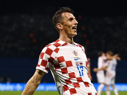 احتفال أنتي بوديمير لاعب منتخب كرواتيا بتسجيل هدف في مرمى أرمينيا بتصفيات يورو 2024 - 21 نوفبمر 2023 - X/@EURO2024
