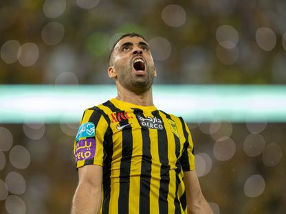 عبد الرزاق حمد الله نجم اتحاد جدة يحتفل بهدفه في شباك الطائي - 31 مايو 2023 - twitter/SPL