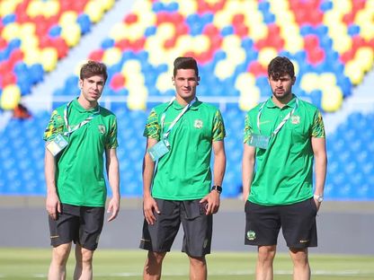 لاعبو نادي الشرطة العراقي قبل مباراة الترجي الرياضي التونسي بكأس الملك سلمان - 30 يوليو 2023  - Facebook/نادي الشرطة العراقي Iraqi alshorta Club