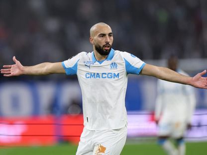 حيماد عبدلي خلال مباراة أولمبيك مارسيليا وستراسبورغ بالدوري الفرنسي - 14 فبراير 2026 - Reuters