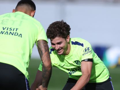 جوليان ألفاريز خلال تدريبات أتلتيكو مدريد قبل مباراة فياريال - 22 أغسطس 2026 - X/Atleti