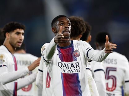 عثمان ديمبيلي يحتفل بهدفه في مباراة ستراسبورغ وباريس سان جيرمان بالدوري الفرنسي - 17 أكتوبر 2026 - Reuters