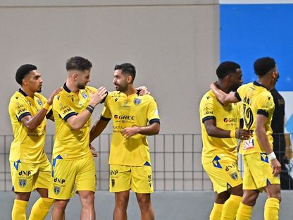 لاعبو التعاون يحتفلون بالهدف الأول في مرمى الوحدة بمباراة الأسبوع الخامس من الدوري السعودي - 2 سبتمبر 2023 - X/AltaawounFC