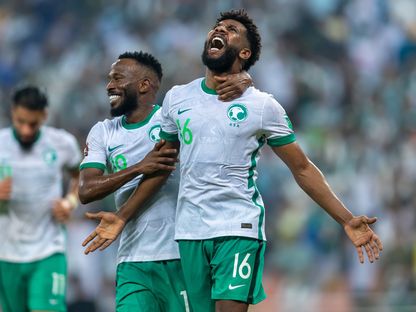 فرحة لاعبي المنتخب السعودي بعد الفوز على الصين - twitter/@SaudiNT