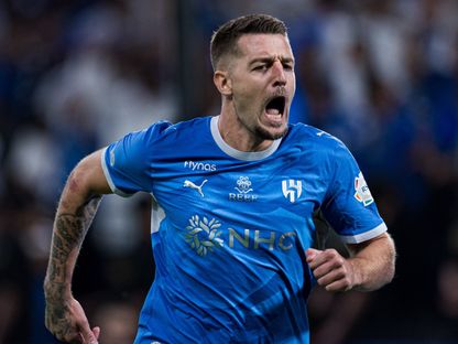 سيرجي ميلينكوفيتش سافيتش يحتفل بهدفه في مباراة الهلال والأهلي بدوري روشن السعودي - 1 سبتمبر 2026 - X/Alhilal_FC