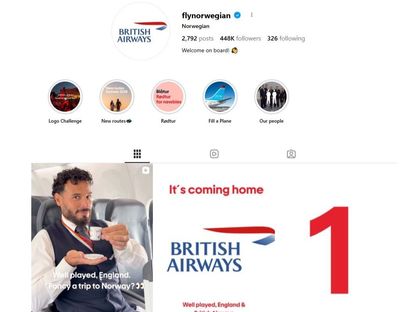 لقطة شاشة لحساب الخطوط النرويجية في إنستغرام - 12 يوليو 2026 - IG/flynorwegian
