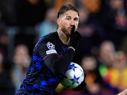 سيرخيو راموس مدافع إشبيلية السابق يحتفل بهدفه في شباك لانس في دوري أبطال أوروبا - 12 ديسمبر 2023 - Reuters