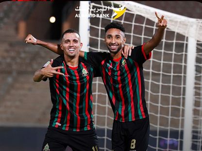 احتفال لاعبا الجيش الملكي بتسجيل هدف في مرمى أسكو كارا الطوغولي بدوري أبطال إفريقيا - 26 أغسطس 2023 - Facebook/asfarofficiel