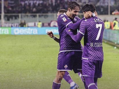 فرحة ريكاردو سوتيل بالتسجيل مع فيورنتينا أمام بارما في كأس إيطاليا 6-12-2023 - acffiorentina/x