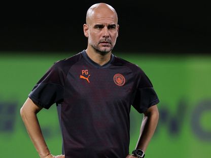 مدرب مانشستر سيتي بيب غوارديولا أثناء تدريب عشية نهائي كأس العالم للأندية - 21 ديسمبر 2023 - Reuters