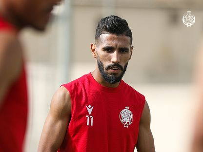 محمد أوناجم مهاجم الوداد الرياضي المغربي في تدريبات الفريق - 1 أغسطس 2023 - twitter/WACofficiel