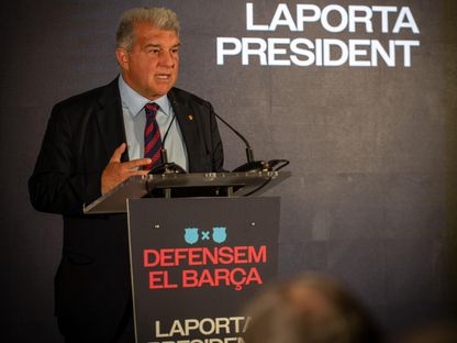 جوان لابورتا خلال إطلاق حملته في انتخابات رئاسة برشلونة - 17 فبراير 2026 - X/@JoanLaportaFCB