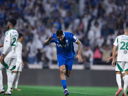 ألكسندر ميتروفيتش مهاجم الهلال يحتفل بتسجيل هدف التعادل أمام الأهلي في نصف نهائي السوبر السعودي - 13 أغسطس 2024 - X/@SaudiSuperCup