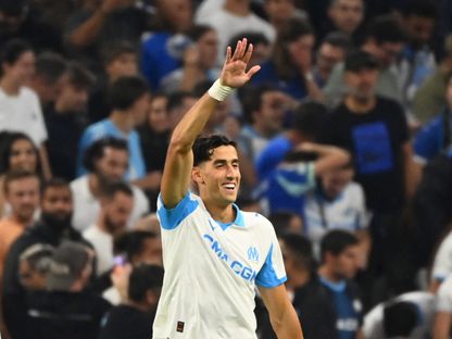 نايف أكرد بعد تسجيله هدفاً لأولمبيك مارسيليا في مرمى باريس سان جيرمان - 22 سبتمبر 2025 - REUTERS