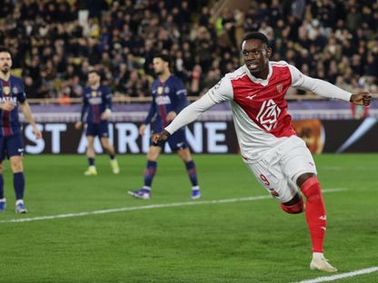 فولارين بالوغون يحتفل بهدفه في مباراة موناكو وباريس سان جيرمان بدوري أبطال أوروبا - 17 فبراير 2026 - Reuters