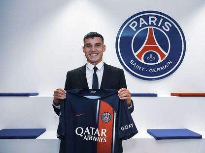 الأوروغوياني مانويل أوغارتي بعد تقديمه كلاعب جديد في باريس سان جيرمان - 7 يوليو 2023 - twitter/PSG_English