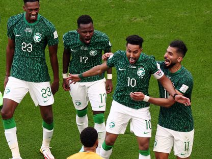 سالم الدوسري يحتفل بتسجيله الهدف الثاني للسعودية ضد الأرجنتين - 22 نوفمبر 2022 - REUTERS