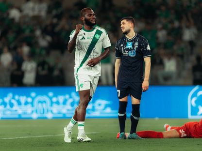 احتفال فرانك كيسي لاعب الأهلي بتسجيل هدف في مرمى الأخدود بالدوري السعودي - 3 مايو 2026 - X/@ALAHLI_FC