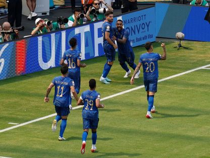 احتفال لاعبي الهلال بتسجيل هدف التعادل في مرمى ريال مدريد بكأس العالم للأندية - 18 يونيو 2025 - Reuters