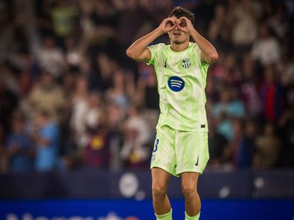 بيدري غونزاليس يحتفل بهدفه في مباراة برشلونة وليفانتي بالدوري الإسباني - 23 أغسطس 2025 - X/FCBarcelona_es