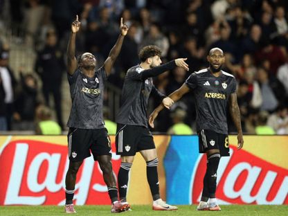 احتفال لاعبي كاراباغ بتسجيل هدف في مرمى كوبنهاغن بدوري أبطال أوروبا - 1 أكتوبر 2025 - Reuters