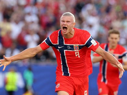 إيرلينغ هالاند مهاجم النرويج يحتفل بهدفه الأول في مرمى العراق في كأس العالم - 16 يونيو 2026 - IMAGN IMAGES via Reuters Connect