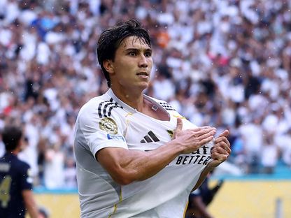 مهاجم ريال مدريد غونزالو غارسيا يحتفل بهدفه في مرمى يوفنتوس في ثمن نهائي كأس العالم للأندية - 1 يوليو 2025 - Reuters