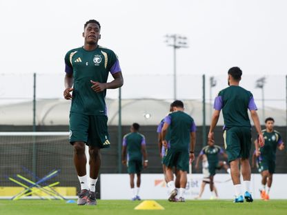 لاعبو المنتخب السعودي في حصة تدريبية قبل مواجهة مصر الودية - 26 مارس 2026 - X/@SaudiNT