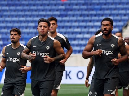 لاعبو تشيلسي في حصة تدريبية استعداداً لمواجهة باريس سان جيرمان في نهائي كأس العالم للأندية - 11 يوليو 2025 - Reuters