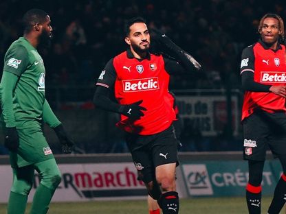 احتفال موسى التعمري نجم رين بتسجيل هدف في مرمى شانتيلي في كأس فرنسا - 11 يناير 2026 - X/@staderennais