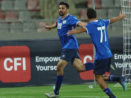 احتفال لاعبي الرمثا بتسجيل هدف في مرمى الوحدات بالدوري الأردني - 1 أغسطس 2025 - FB/@Jordan TV Sport