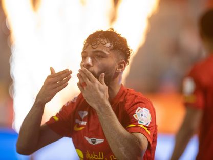 احتفال محمد أبو الشامات لاعب القادسية بتسجيل هدف في مرمى النصر بالدوري السعودي - 3 مايو 2026 - X/@OptaArabi