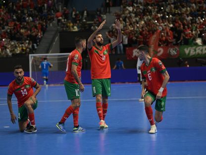 لاعبو منتخب المغرب لكرة القدم داخل القاعة في مواجهة ليبيا - 19 أبريل 2024 - FRMF