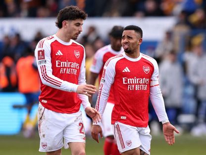 غابرييل جيسوس وكاي هافيرتز خلال مواجهة أرسنال ومانسفيلد تاون في الدور الخامس لكأس الاتحاد الإنجليزي - 7 مارس 2026 - Reuters