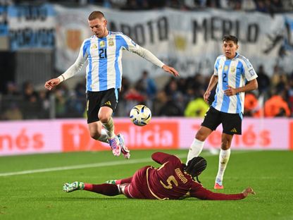فرانكو ماستانتونو خلال مباراة بين الأرجنتين وفنزويلا بتصفيات كأس العالم 2026 - 4 سبتمبر 2025 - REUTERS