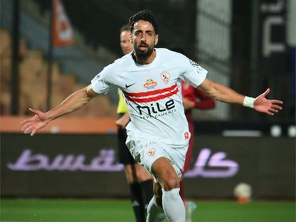 عدي الدباغ مهاجم الزمالك يحتفل بهدفه في مرمى سيراميكا كليوباترا في الدوري المصري الممتاز - 20 مايو 2026 - X/@epl_eg