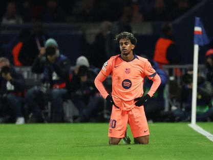 حسرة نجم برشلونة لامين يامال خلال المواجهة أمام باريس سان جيرمان في دوري أبطال أوروبا - 20 أكتوبر 2026 - Reuters