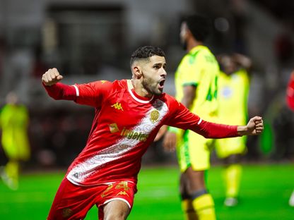 احتفال أيوب بوشتة لاعب الوداد بتسجيل هدف في مرمى نيروبي الكيني بكأس الكونفيدرالية - 23 نوفمبر 2025 - FB/@WAC