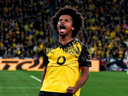 كريم أديمي يحتفل بهدفه في مباراة بوروسيا دورتموند وفولفسبورغ بالدوري الألماني - 21 سبتمبر 2025 - X/BVB
