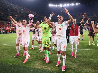 فرحة لاعبي المنتخب المغربي بالتأهل إلى ثمن نهائي كأس العالم 2026 على حساب هولندا - 29 يونيو 2026 - Reuters
