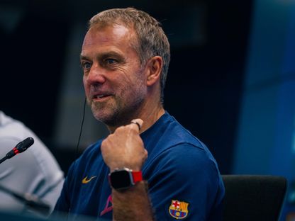 هانزي فليك مدرب برشلونة خلال مؤتمر صحفي - 15 سبتمبر 2026 - X/@FCBarcelona