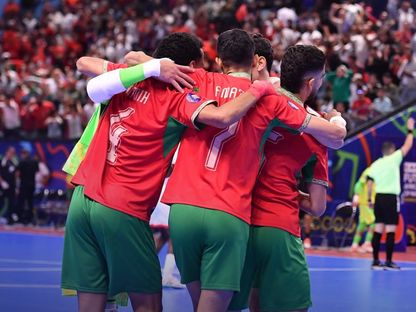 احتفال لاعبي المغرب بتسجيل هدف في مرمى أنغولا بنهائي كأس إفريقيا للصالات - 21 أكتوبر 2026 - FB/@Équipe du Maroc